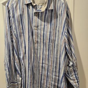 Men's Striped Blue and White Shirt